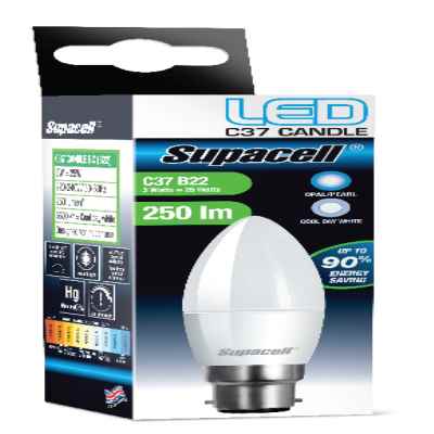 SUPACELL LED CANDLE B22 PEARL 3W WARM WHITE
