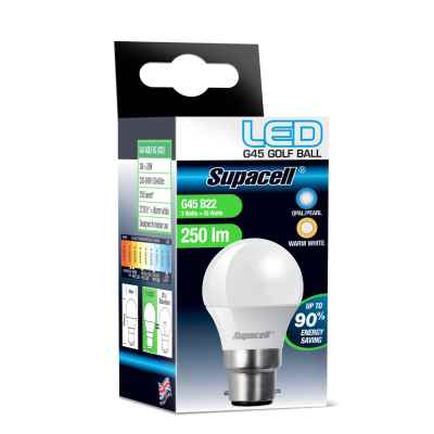 SUPACELL LED GOLF B22 PEARL 3W WARM WHITE
