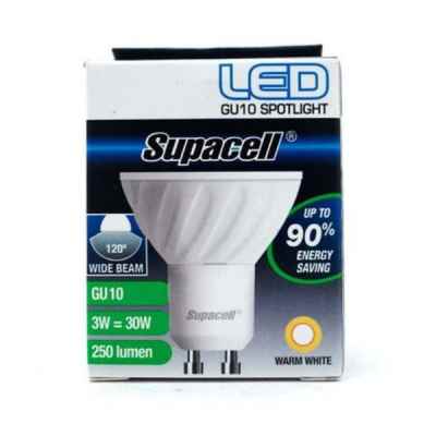 SUPACELL LED GU10 LAMP WARM WHITE 3W