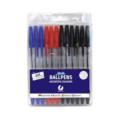 PENS BALLPOINT ASSORTED 12PK X 12