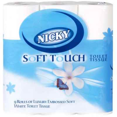 NICKY CARE SUPERSOFT T/T 2PLY 9 ROLL X 5 WHIT