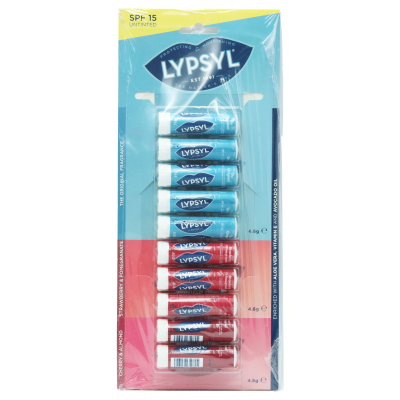 LYPSYL ASSORTED LIP BALM SP15 HANGING CARD 10