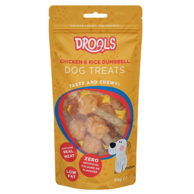 DROOLS DOG TREATS CHICKEN & RICE DUMBBELL 60G