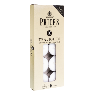 PRICES 5HR WHITE UNSCENTED TEALIGHTS 10'S X 1