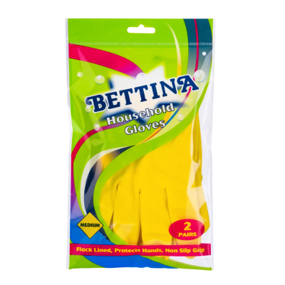 BETTINA YELLOW HOUSEHOLD GLOVE MEDIUM 2PK X10