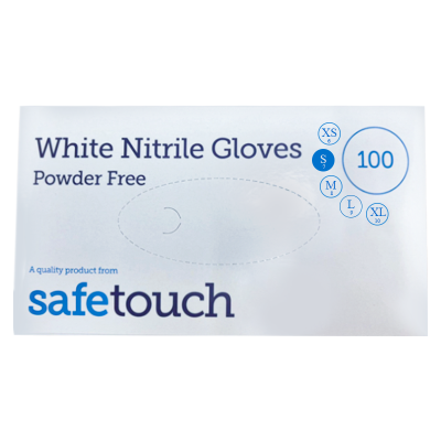 SAFETOUCH WHITE NITRILE (PF) GLOVES 100S - SMALL