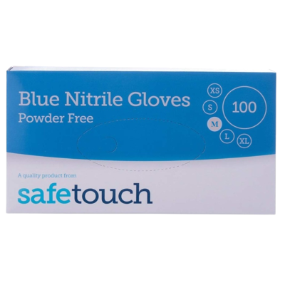 SAFETOUCH BLUE NITRILE (PF) GLOVES 100S - MED