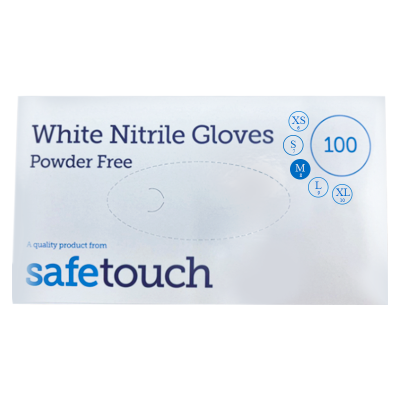 SAFETOUCH WHITE NITRILE (PF) GLOVES 100S - MEDIUM