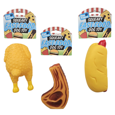 PET TOUCH SQUEAKY FAST FOOD DOG TOY ASST1 (HT