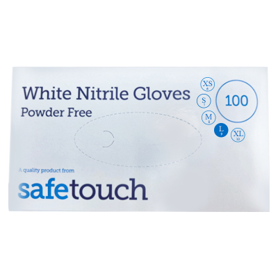 SAFETOUCH WHITE NITRILE (PF) GLOVES 100S - X LARGE