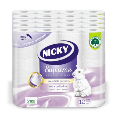 NICKY SUPREME T/T 3PLY 12 ROLL X 5 WHITE
