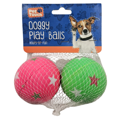 PET TOUCH DOGGY PLAY BALLS RUBBER 2PK (HT7147