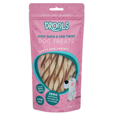 DROOLS DOG TREATS JUICY DUCK & COD TWIST 60G
