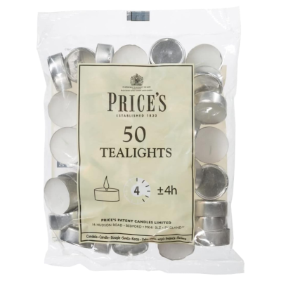PRICES 4HR TEALIGHTS BAG UNSCENTED 50'S X 18
