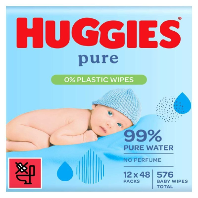 HUGGIES PURE BABY WIPES PLASTIC FREE 48'S X 1