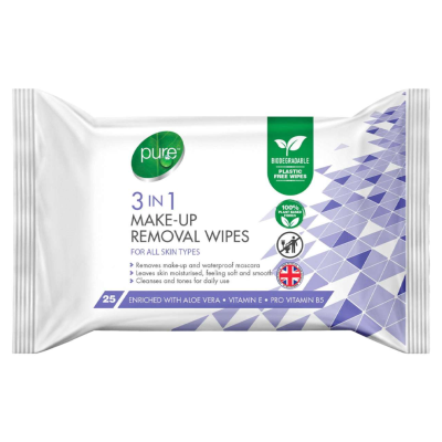 PURE 3 IN 1 WIPES MAKE UP REMOVAL 25S X 12