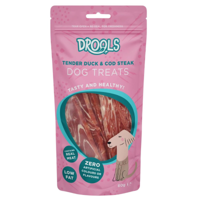 DROOLS DOG TREATS TENDER DUCK & COD STEAK 60G