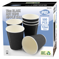 PPS 12OZ BLACK RIPPLE WALL HOT CUPS 25PK X 20